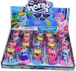 Size: 856x800 | Tagged: safe, applejack, fili-second, fluttershy, pinkie pie, princess luna, radiance, rainbow dash, rarity, saddle rager, twilight sparkle, pony, g4, bootleg, box, capsule, castle, clothes, doll, dress, female, gala dress, irl, my little horse, my little pony logo, photo, power ponies, s1 luna, toy
