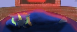 Size: 1024x426 | Tagged: safe, artist:snow quill, oc, oc only, pony, blanket, fireplace, sleeping