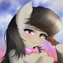Size: 4000x4000 | Tagged: safe, artist:maneingreen, octavia melody, earth pony, pony, semi-anthro, g4, arm hooves, bowtie, cello, cheek fluff, chest fluff, ear fluff, female, human shoulders, musical instrument, sky, smiling, solo