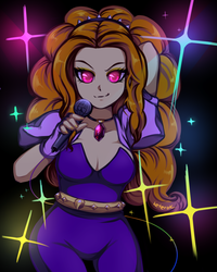 Size: 800x1000 | Tagged: safe, artist:keterok, adagio dazzle, equestria girls, g4, arm behind head, breasts, cleavage, female, gem, jewelry, looking at you, microphone, necklace, siren gem, solo