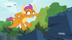 Size: 1920x1080 | Tagged: safe, screencap, smolder, dragon, g4, uprooted, angry, blushing, cute, discovery family logo, dragoness, female, rock, smolderbetes, solo