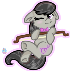 Size: 864x886 | Tagged: safe, artist:rainbow eevee, octavia melody, pony, g4, blushing, bow, bowtie, cute, cutie mark, female, floppy ears, hooves, mini pony, one eye closed, simple background, smiling, solo, transparent background, wink