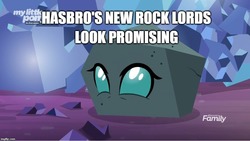 Size: 887x500 | Tagged: safe, edit, edited screencap, screencap, ocellus, g4, uprooted, caption, discovery family logo, image macro, meme, rock lords, rockellus, solo, text