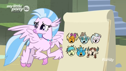 Size: 1920x1080 | Tagged: safe, screencap, gallus, ocellus, sandbar, silverstream, smolder, yona, changedling, changeling, classical hippogriff, dragon, earth pony, griffon, hippogriff, pony, yak, g4, uprooted, bust, discovery family logo, dragoness, drawing, easel, female, flying, male, mount aris, sad, shocked, student six, surprised