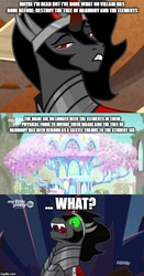 Size: 500x951 | Tagged: safe, edit, edited screencap, screencap, king sombra, pony, unicorn, g4, the beginning of the end, uprooted, all for nothing, armor, black mane, cape, clothes, comic, cropped, crown, crystal, discovery family logo, fabulous, fangs, funny face, green eyes, harmy castle, horn, jewelry, majestic, male, meme, open mouth, red eyes, red horn, regalia, screencap comic, shocked, smug, solo, stallion, stupid sexy sombra, teeth, treehouse of harmony