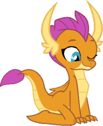 Size: 302x368 | Tagged: safe, artist:westrail642fan, smolder, dragon, g4, uprooted, 1000 hours in paint.net, cute, dragoness, female, kneeling, one eye closed, simple background, smolderbetes, solo, transparent background, wink