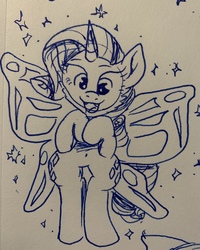 Size: 2960x3708 | Tagged: safe, artist:rainbow eevee, rarity, pony, g4, belly button, butterfly wings, female, glitter, high res, hitachi, ink, lineart, solo, sparkles, thighs, wide hips