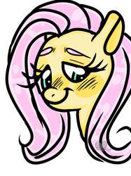 Size: 1280x1707 | Tagged: safe, artist:unicornrainbow523, fluttershy, pony, g4, blushing, bust, female, looking away, looking down, mare, portrait, simple background, smiling, solo, three quarter view, white background