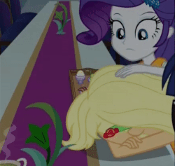 Size: 357x338 | Tagged: safe, screencap, applejack, rarity, sci-twi, twilight sparkle, equestria girls, equestria girls series, g4, spring breakdown, spoiler:eqg series (season 2), animated, best friends, comforting, cropped, female, funny background event, head rub, offscreen character, petting, seasickness, shipping fuel, sick, worried