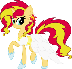 Size: 3000x2876 | Tagged: dead source, safe, artist:coloredsketches, artist:midnight-st4r, sunset shimmer, pony, unicorn, g4, beautiful, clothes, dress, ear piercing, female, high res, hoof shoes, looking at you, mare, piercing, simple background, smiling, solo, transparent background, vector