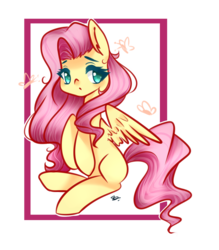 Size: 2246x2564 | Tagged: safe, artist:dashybrony2012, fluttershy, butterfly, pegasus, pony, abstract background, colored pupils, cute, ear fluff, female, mare, missing cutie mark, shyabetes, sitting, solo
