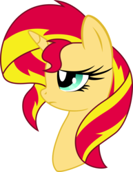 Size: 1543x2000 | Tagged: dead source, safe, artist:midnight-st4r, artist:shadayloronic, sunset shimmer, pony, unicorn, g4, bust, female, frown, mare, sad, simple background, solo, transparent background, vector
