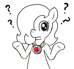 Size: 640x600 | Tagged: safe, artist:ficficponyfic, oc, oc only, oc:emerald jewel, earth pony, pony, colt quest, amulet, caption, child, colt, cyoa, foal, image macro, jewelry, male, question mark, shrug, solo, story included, text, unsure