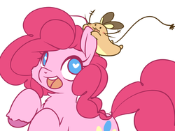 Size: 640x480 | Tagged: safe, artist:loyaldis, pinkie pie, dedenne, g4, chest fluff, crossover, cute, diapinkes, female, heart eyes, no pupils, open mouth, pokémon, simple background, solo, unshorn fetlocks, white background, wingding eyes