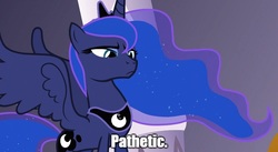 Size: 888x486 | Tagged: safe, edit, edited screencap, screencap, princess luna, alicorn, pony, g4, the crystal empire, female, majestic, male, mare, meme, pathetic, serious, serious face, spread wings, text edit, the simpsons, wings