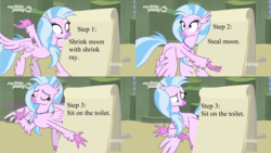 Size: 3840x2160 | Tagged: safe, edit, edited screencap, screencap, silverstream, classical hippogriff, hippogriff, g4, uprooted, comic, despicable me, female, flying, gru's plan, high res, mare, meme, silverstream's plan, solo