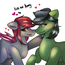 Size: 3000x3000 | Tagged: source needed, useless source url, safe, artist:harlyoron, oc, oc only, oc:fruitful melody, oc:rc, pony, blushing, dialogue, high res, imminent kissing, looking at each other, ship:frc, shipping, ych result
