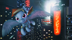 Size: 3840x2158 | Tagged: safe, artist:aeridiccore, rainbow dash, pony, g4, 3d, city, female, flying, high res, solo, source filmmaker