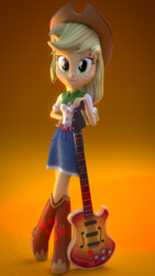 Size: 756x1344 | Tagged: safe, artist:jarg1994, applejack, equestria girls, g4, 3d, bass guitar, blender, boots, clothes, cowgirl, female, guitar, musical instrument, shoes, skirt, solo