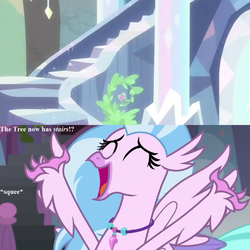 Size: 1024x1024 | Tagged: safe, edit, edited screencap, editor:korora, screencap, silverstream, tree of harmony, hippogriff, g4, school daze, uprooted, cropped, cute, dialogue, diastreamies, excited, female, happiness, jewelry, necklace, solo, squee, stairs, that hippogriff sure does love stairs