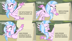 Size: 1800x1026 | Tagged: safe, edit, edited screencap, screencap, silverstream, classical hippogriff, hippogriff, g4, uprooted, emergency alert system, female, flying, gru's plan, meme, silverstream's plan, solo