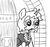 Size: 640x600 | Tagged: safe, artist:ficficponyfic, oc, oc only, oc:sweetie candy, pony, unicorn, colt quest, astonished, clothes, cyoa, door, door handle, female, horn, mare, monochrome, solo, story included