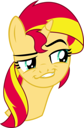 Size: 2000x3048 | Tagged: dead source, safe, artist:midnight-st4r, sunset shimmer, pony, unicorn, daring don't, g4, bust, dreamworks face, female, grin, high res, mare, raised eyebrow, simple background, smiling, smirk, solo, transparent background, vector