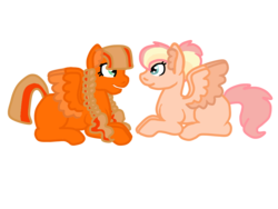 Size: 1024x768 | Tagged: safe, artist:glamgoria-morose, oc, oc only, oc:bumper car, oc:humming bee, pegasus, pony, magical lesbian spawn, offspring, parent:scootaloo, parent:zippoorwhill, siblings, twins