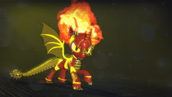Size: 3840x2160 | Tagged: safe, artist:phoenixtm, oc, oc only, oc:delta firedash, dracony, hybrid, pony, robot, robot pony, 3d, female, high res, horns, mane of fire, mare, robot dracony, solo, source filmmaker, spread wings, wings