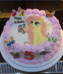 Size: 486x564 | Tagged: safe, fluttershy, butterfly, g4, birthday cake, cake, food, happy birthday, irl, photo