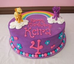 Size: 600x524 | Tagged: safe, applejack, twilight sparkle, pony, g4, cake, cloud, food, rainbow, text