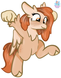 Size: 770x991 | Tagged: safe, artist:rainbow eevee, oc, oc only, oc:kiona, classical hippogriff, hippogriff, female, freckles, hippogriff oc, raised claw, raised hoof, red hair, simple background, solo, transparent background