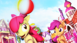 Size: 3840x2159 | Tagged: safe, artist:selestlight, apple bloom, pinkie pie, scootaloo, sweetie belle, earth pony, pony, g4, 3d, beach ball, cutie mark crusaders, high res, source filmmaker
