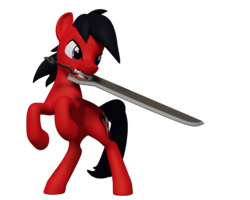Size: 1280x1024 | Tagged: safe, artist:clawed-nyasu, oc, oc only, oc:blake hearts, pony, 3d, 3d model, commission, mouth hold, simple background, solo, sword, transparent background, weapon