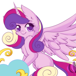 Size: 456x456 | Tagged: safe, artist:raininess, edit, princess cadance, alicorn, pony, g4, chibi, cropped, cute, cutedance, female, fluffy, looking at you, mare, missing cutie mark, simple background, solo, spread wings, white background, wings, wip