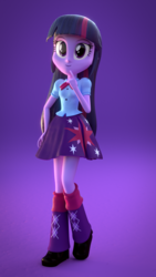 Size: 1080x1920 | Tagged: safe, artist:creatorofpony, artist:rjrgmc28, twilight sparkle, equestria girls, g4, 3d, blender, boots, clothes, female, shoes, skirt, solo, twilight sparkle (alicorn), twilight sparkle's skirt