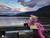 Size: 1920x1441 | Tagged: safe, artist:natureshy, artist:p0w3rporco, fluttershy, bat pony, pony, g4, bat ponified, canyon, clothes, equestria: into the wild, flutterbat, gorge, irl, mountain, mountain range, photo, plushie, ponies around the world, race swap, river, socks, solo, striped socks, sunset, washington, water