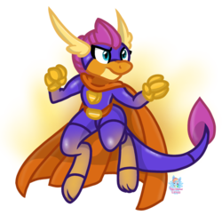 Size: 1030x996 | Tagged: safe, artist:rainbow eevee, smolder, dragon, g4, cape, clothes, determined, dragon city, dragoness, female, fire, fist, hero, heroic, high super dragon, simple background, solo, transparent background