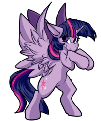 Size: 2035x2435 | Tagged: safe, artist:econcoction, twilight sparkle, alicorn, pony, g4, bipedal, female, high res, looking at you, mare, rearing, simple background, solo, spread wings, transparent background, twilight sparkle (alicorn), wings