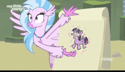 Size: 1000x575 | Tagged: safe, artist:silverstream, screencap, silverstream, tree of harmony, twilight sparkle, classical hippogriff, hippogriff, g4, uprooted, animated, drawing, easel, female, flying, school of friendship, silverstream's plan, treelight sparkle