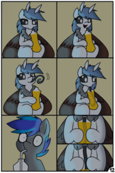 Size: 744x1116 | Tagged: safe, artist:pencil bolt, oc, oc:billy blue, oc:soffies, earth pony, mothpony, original species, pony, comic:do not fear, comic, drinking, female, juice, male, night, orange juice, proboscis