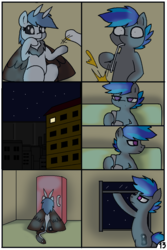 Size: 744x1116 | Tagged: safe, artist:pencil bolt, oc, oc:billy blue, oc:soffies, mothpony, original species, pony, comic:do not fear, comic, couch, female, juice, male, night, orange juice, sitting