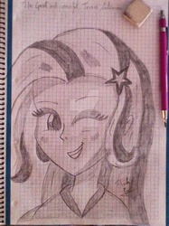 Size: 900x1204 | Tagged: safe, artist:susanzx2000, trixie, human, equestria girls, g4, female, graph paper, humanized, monochrome, solo, traditional art