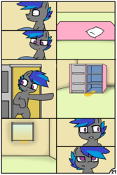 Size: 744x1116 | Tagged: safe, artist:pencil bolt, oc, oc only, oc:billy blue, earth pony, pony, comic:do not fear, comic, food, juice, male, morning, night, orange juice, room, shipping, window
