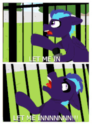 Size: 940x1280 | Tagged: safe, artist:nootaz, oc, oc:endless night, pegasus, pony, animated, commission, let me in, meme, ponified meme, the eric andre show, ych result