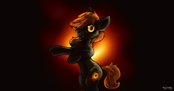 Size: 1714x900 | Tagged: safe, artist:ami-gami, black hole pony, earth pony, pony, bipedal, black hole, looking at you, messier 87, ponified, rearing, smiling, solo