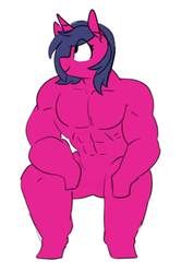 Size: 469x705 | Tagged: safe, artist:redxbacon, oc, oc only, oc:fizzy pop, unicorn, anthro, female, mare, muscles, solo, swole