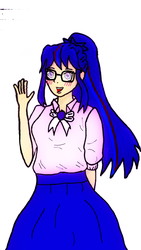 Size: 2340x4160 | Tagged: safe, sci-twi, twilight sparkle, equestria girls, g4, blushing, bowtie, clothes, geode of telekinesis, glasses, magical geodes, multicolored hair, ponytail, skirt