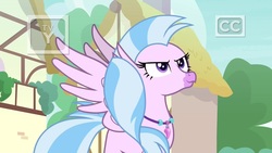 Size: 1920x1080 | Tagged: safe, screencap, silverstream, classical hippogriff, hippogriff, g4, uprooted, >:), confident, female, jewelry, necklace, smiling, smirk, solo, spread wings, wings