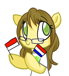 Size: 300x331 | Tagged: safe, artist:laceymod, oc, oc only, earth pony, pony, ask lovelace, female, flag, indonesia, mare, netherlands, simple background, solo, white background